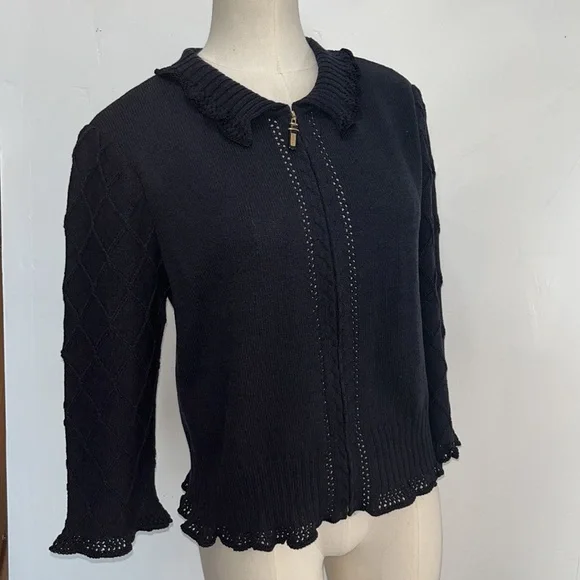 St john legacy zip front black sweater with collar knit.